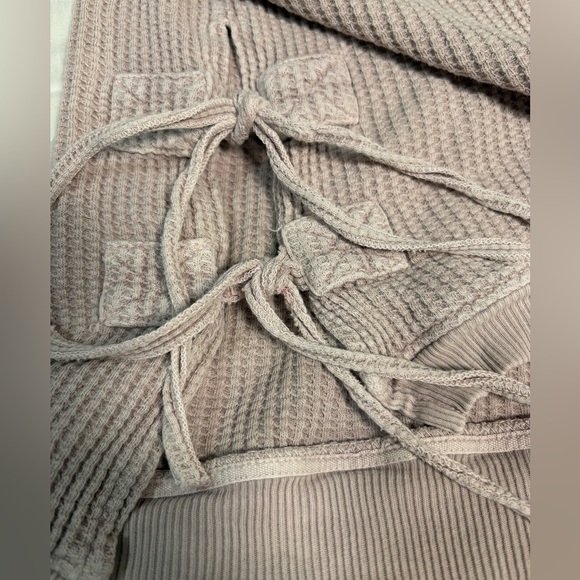 Free People One Interlaken Waffle Knit Thermal, Cropped, Tie Up Sides, Mauve - Picture 11 of 11
